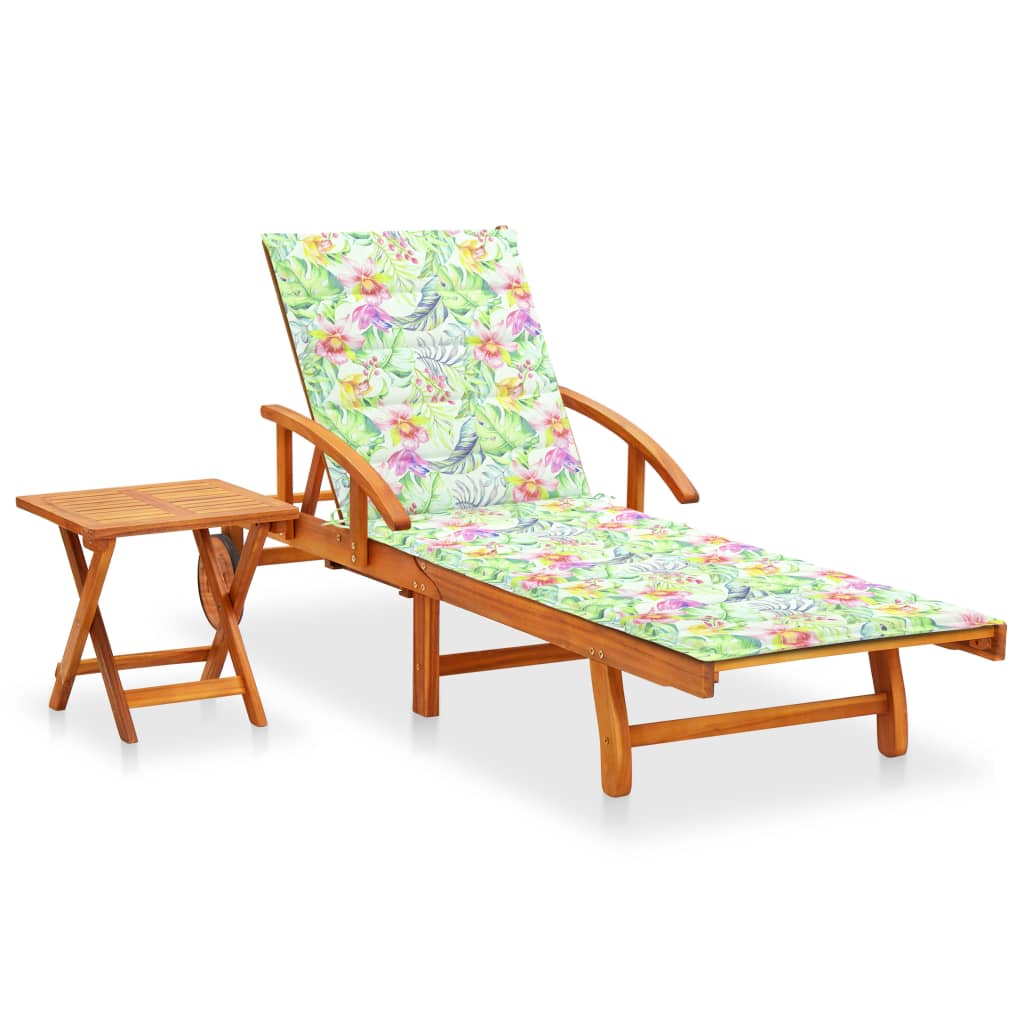 vidaXL Sun Lounger with Cushion Solid Acacia Wood