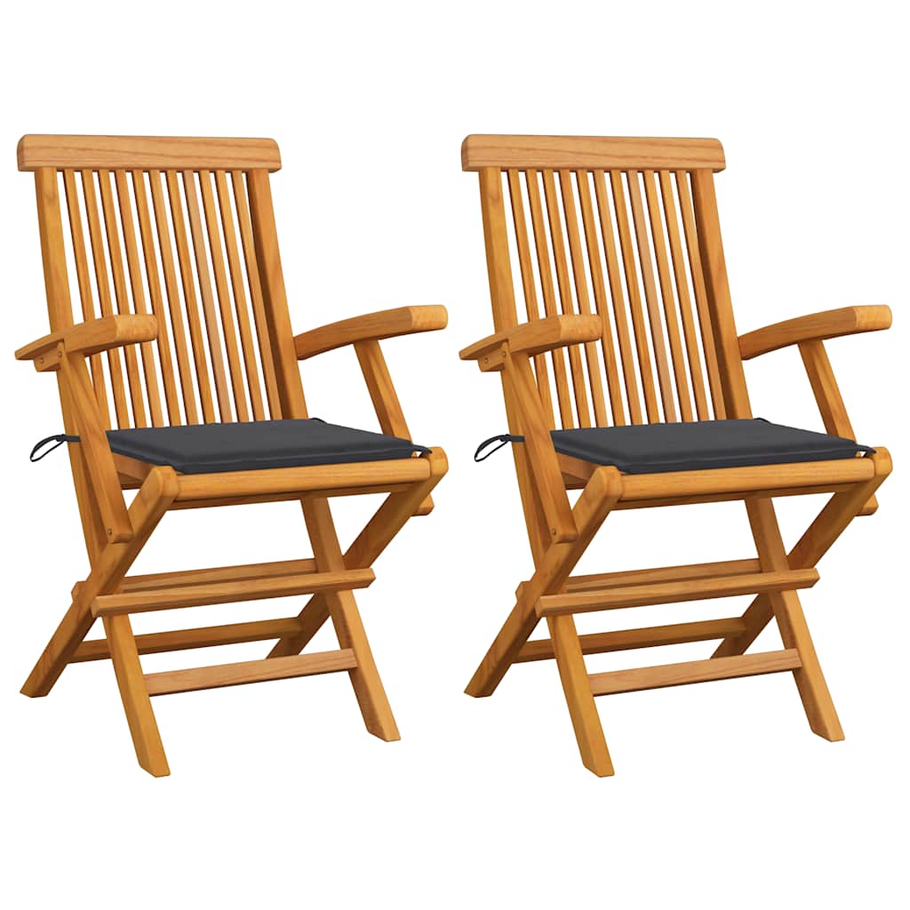 vidaXL Tuinstoelen 2 st avec antracietkleurige kussens massief teakhout
