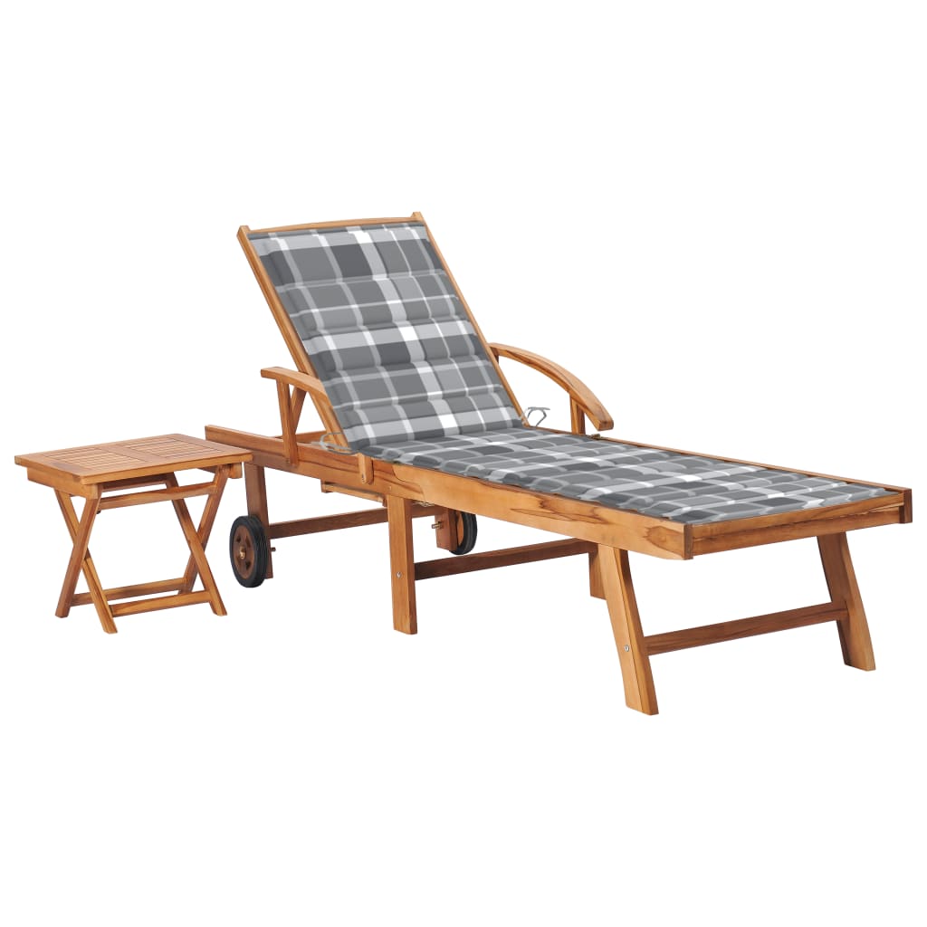 vidaXL Sun Lounger with Anthracite Cushion Solid Teak Wood
