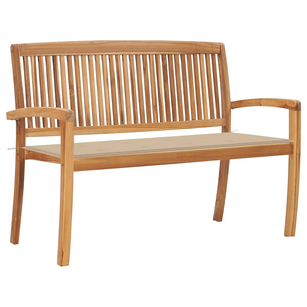 vidaXL Stackable Garden Bench with Cushion 128.5 cm Solid Teak Wood