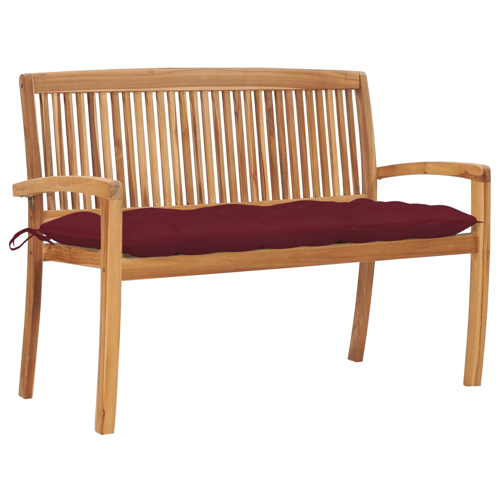 vidaXL Stackable Garden Bench with Cushion 128.5 cm Solid Teak Wood