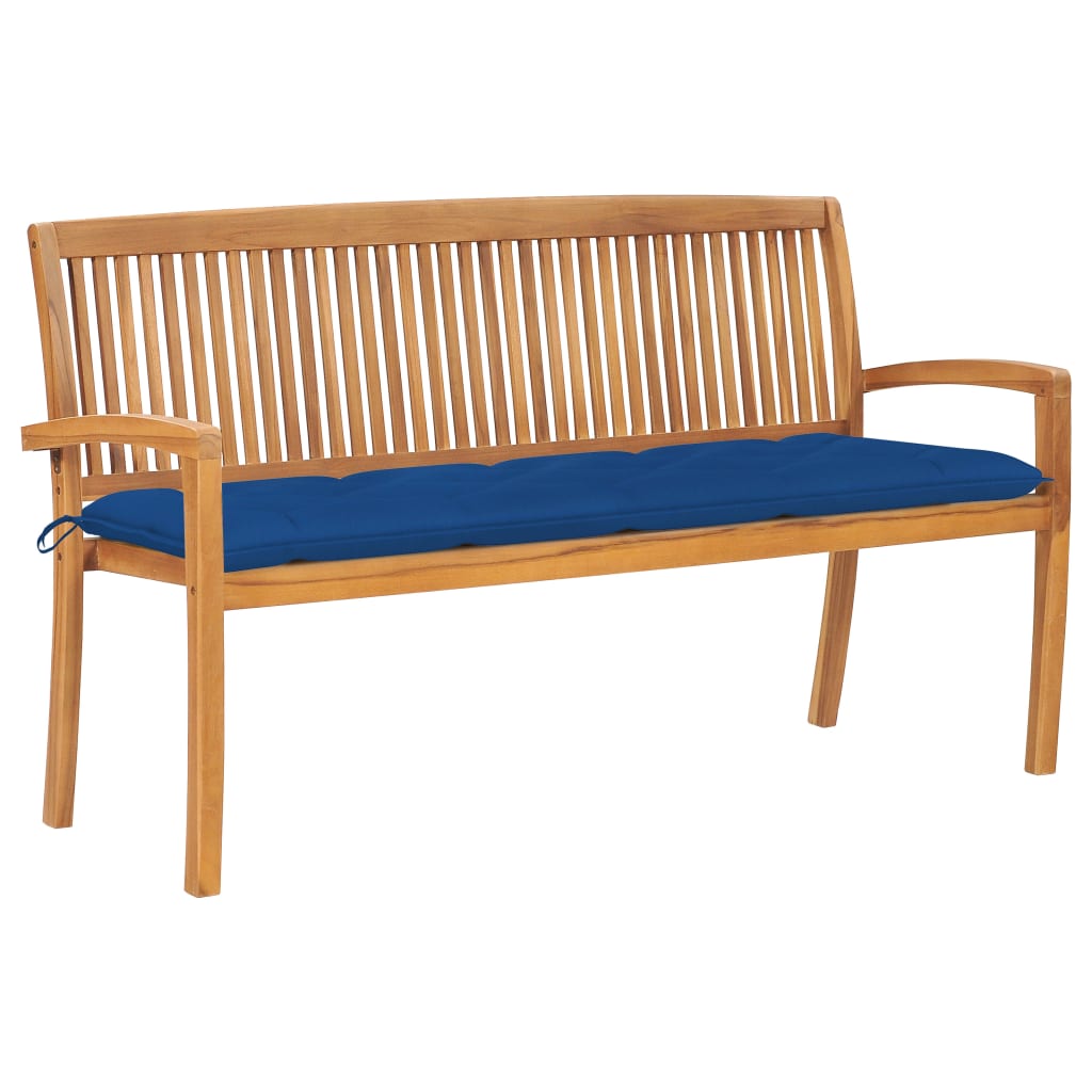 vidaXL Stackable Garden Bench with Cushion 128.5 cm Solid Teak Wood