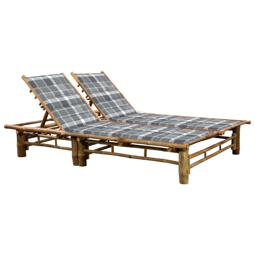 vidaXL 2-person Sun Lounger with Cushions Bamboo