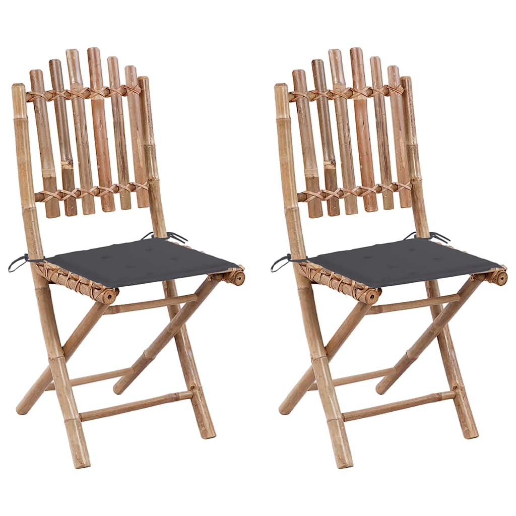 vidaXL Garden Chairs 2 pcs foldable with cushions bamboo