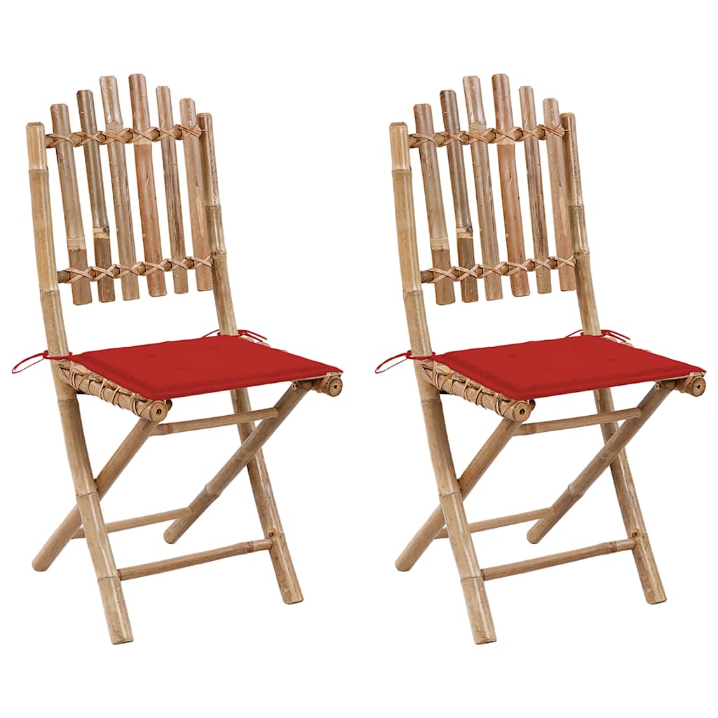 vidaXL Garden Chairs 2 pcs foldable with cushions bamboo