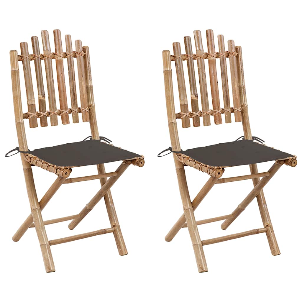 vidaXL Garden Chairs 2 pcs foldable with cushions bamboo