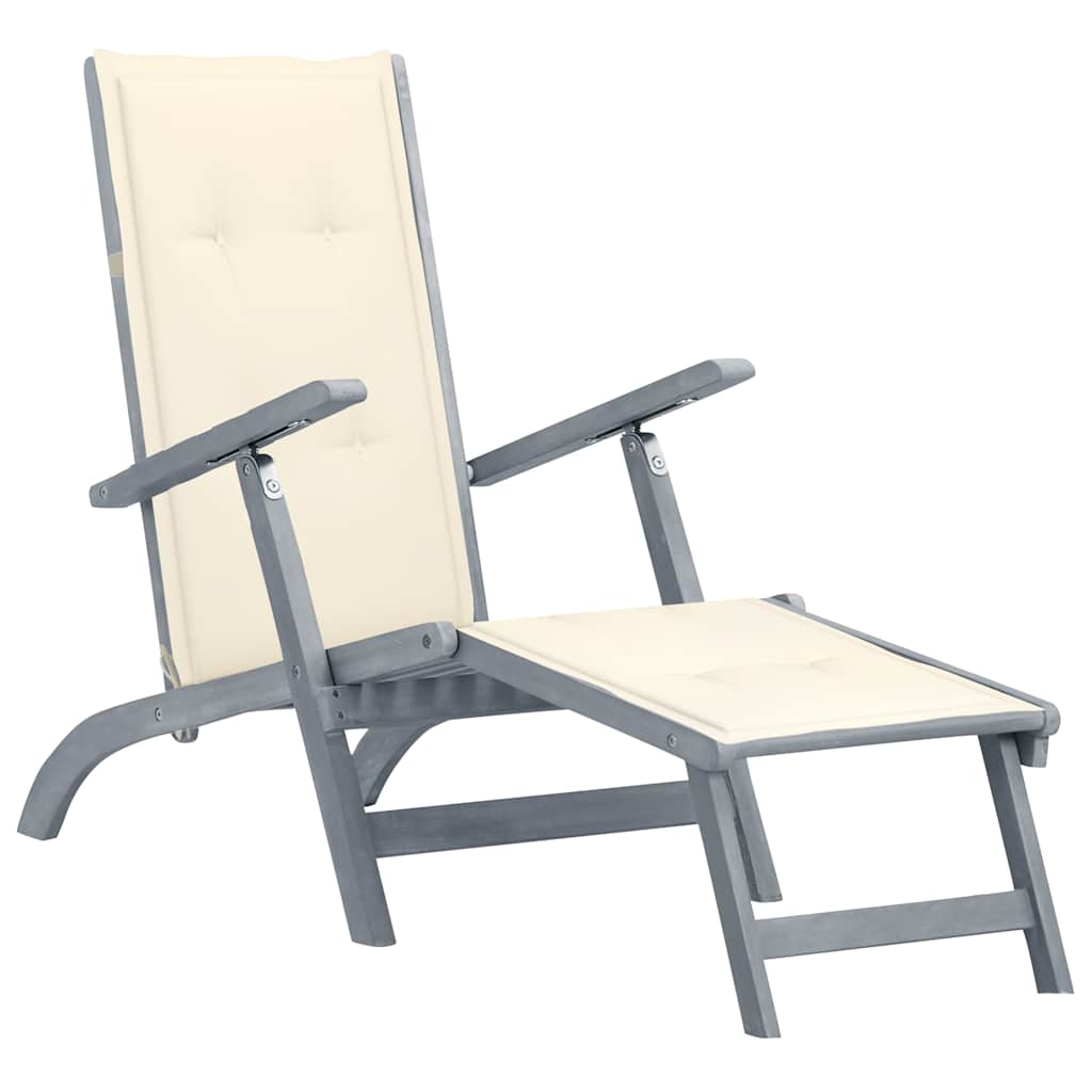 vidaXL Garden Chair with Footrest and Cushion Solid Acacia Wood