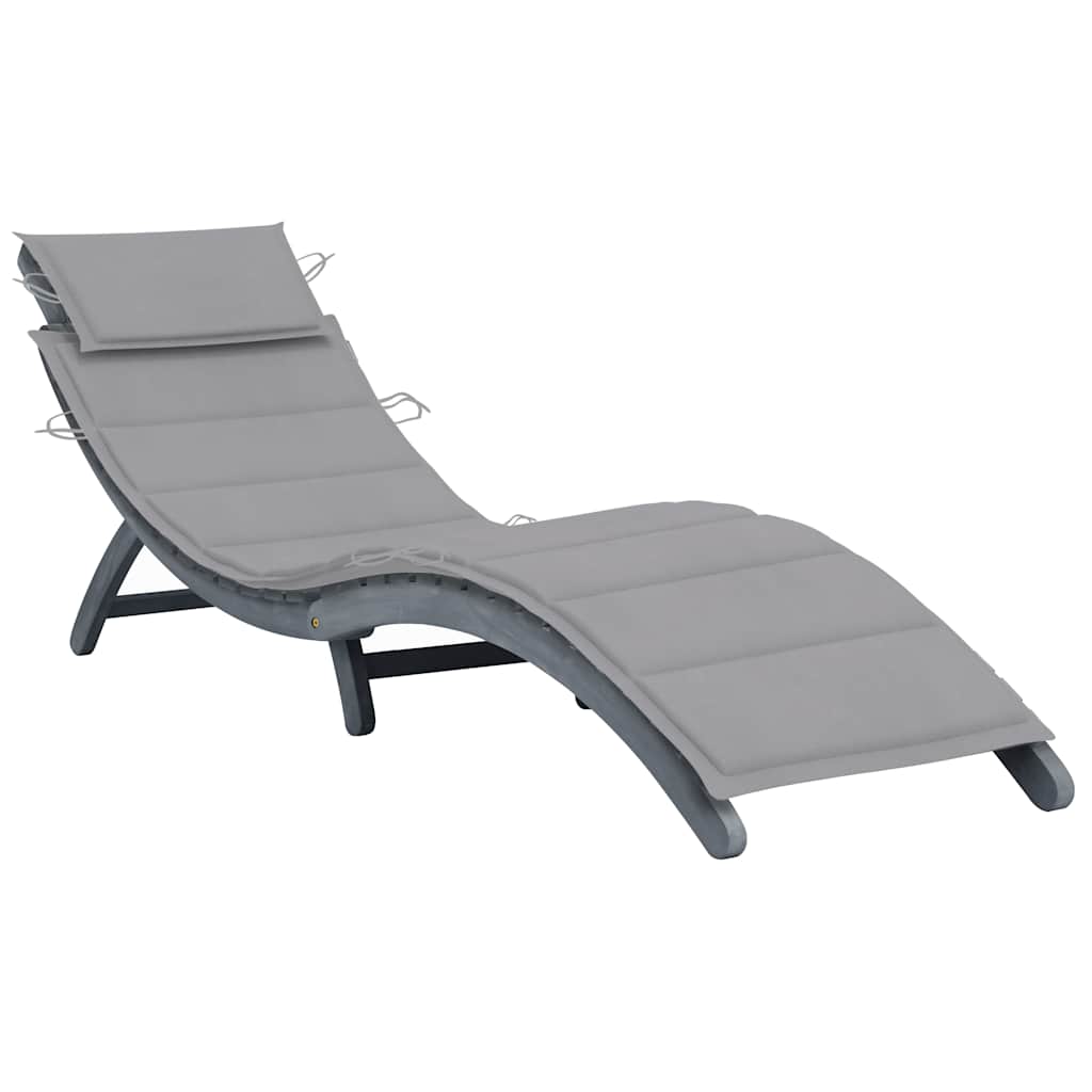 vidaXL Sun Lounger with Cushion Solid Acacia Wood Grey