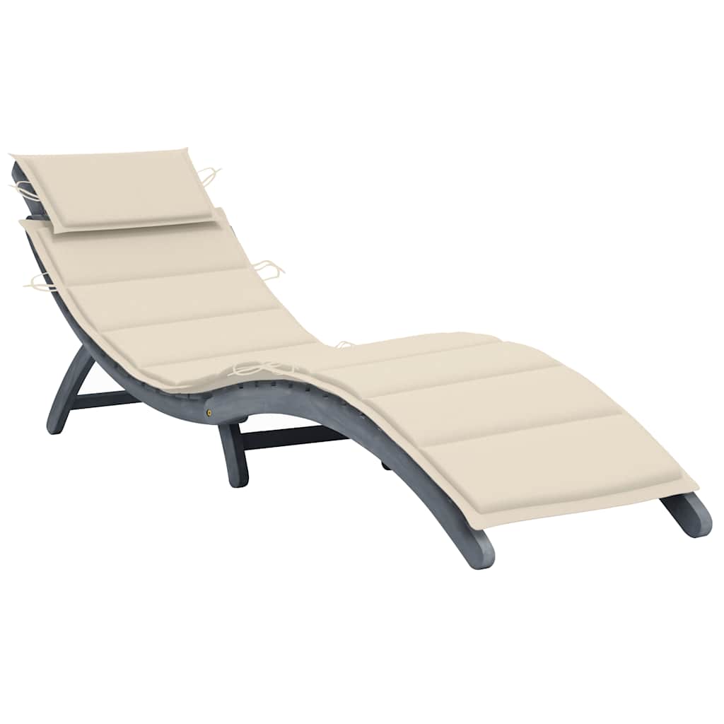 vidaXL Sun Lounger with Cushion Solid Acacia Wood Grey