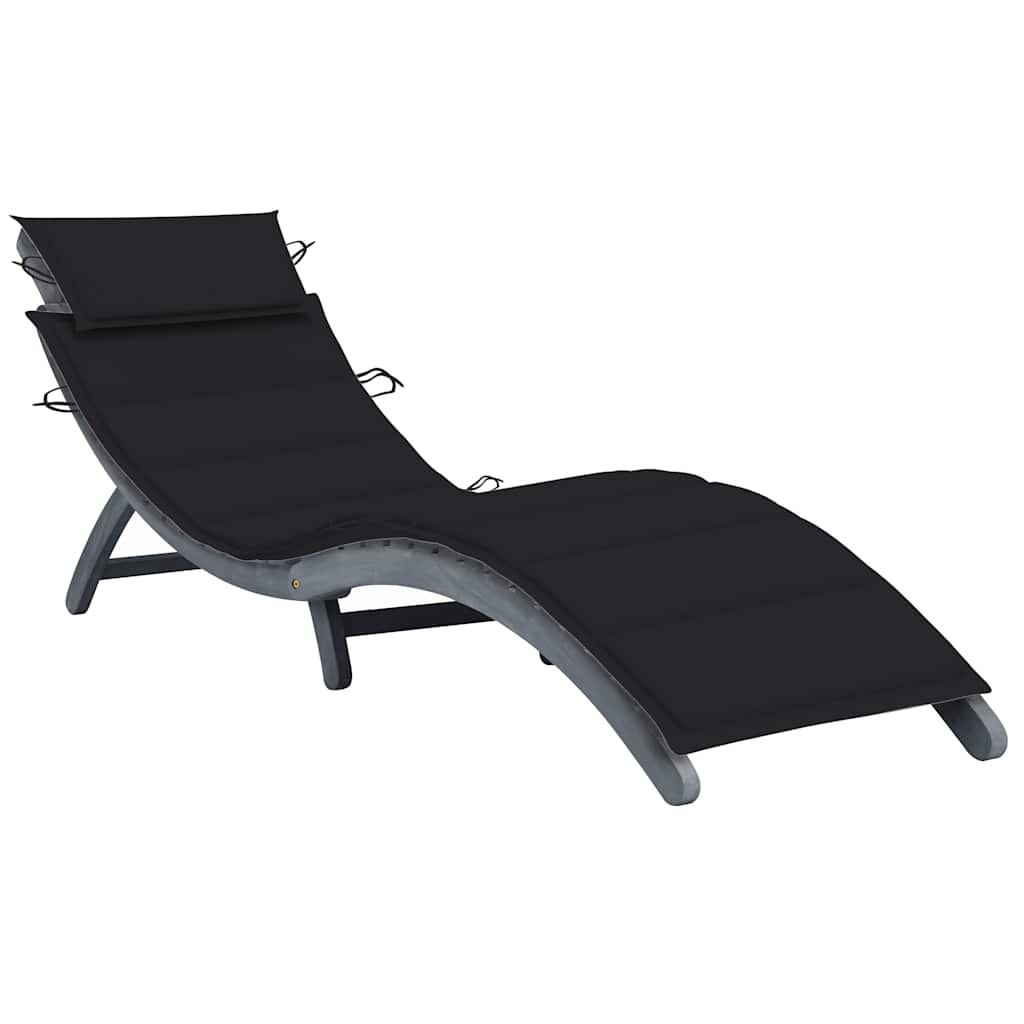 vidaXL Sun Lounger with Cushion Solid Acacia Wood Grey
