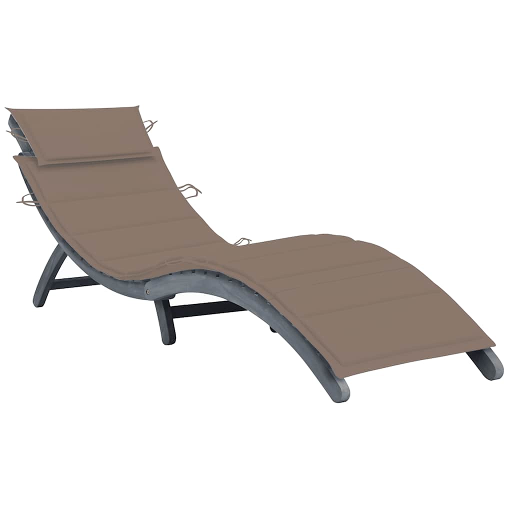 vidaXL Sun Lounger with Cushion Solid Acacia Wood Grey