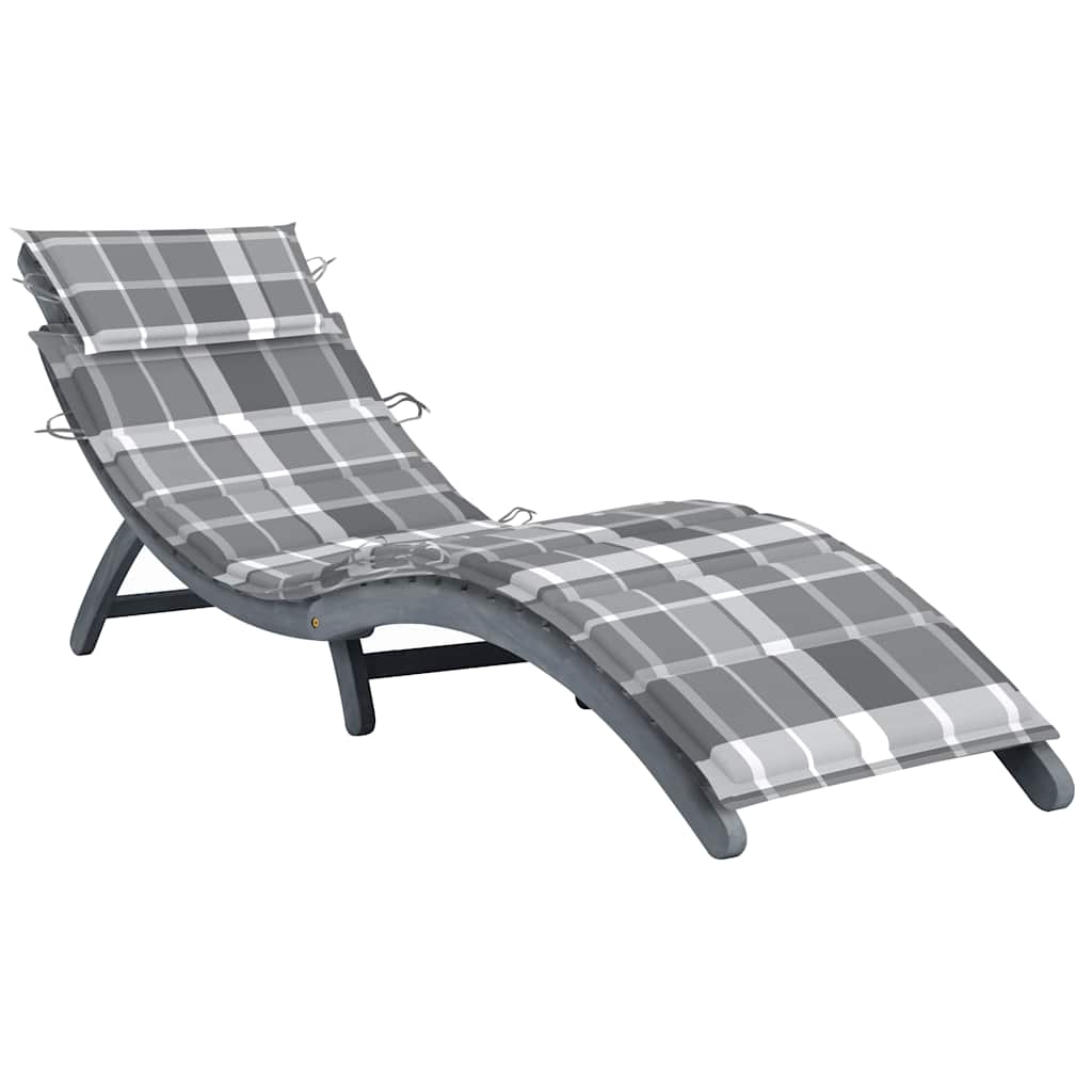 vidaXL Sun Lounger with Cushion Solid Acacia Wood Grey