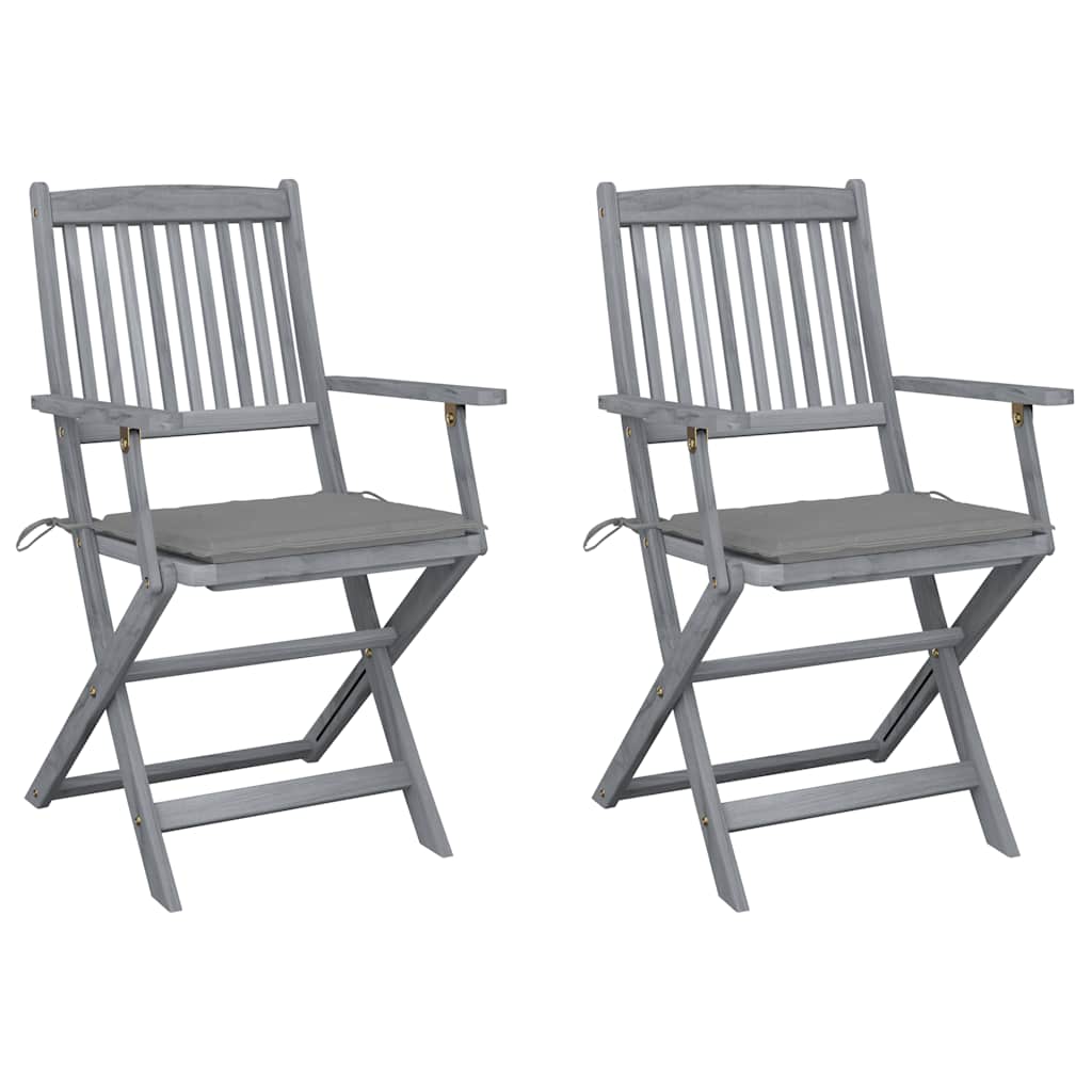 vidaXL Garden Chairs 2 pcs foldable with cushions solid acacia wood