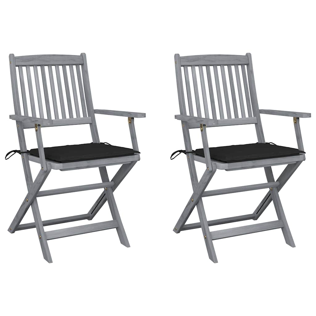 vidaXL Garden Chairs 2 pcs foldable with cushions solid acacia wood
