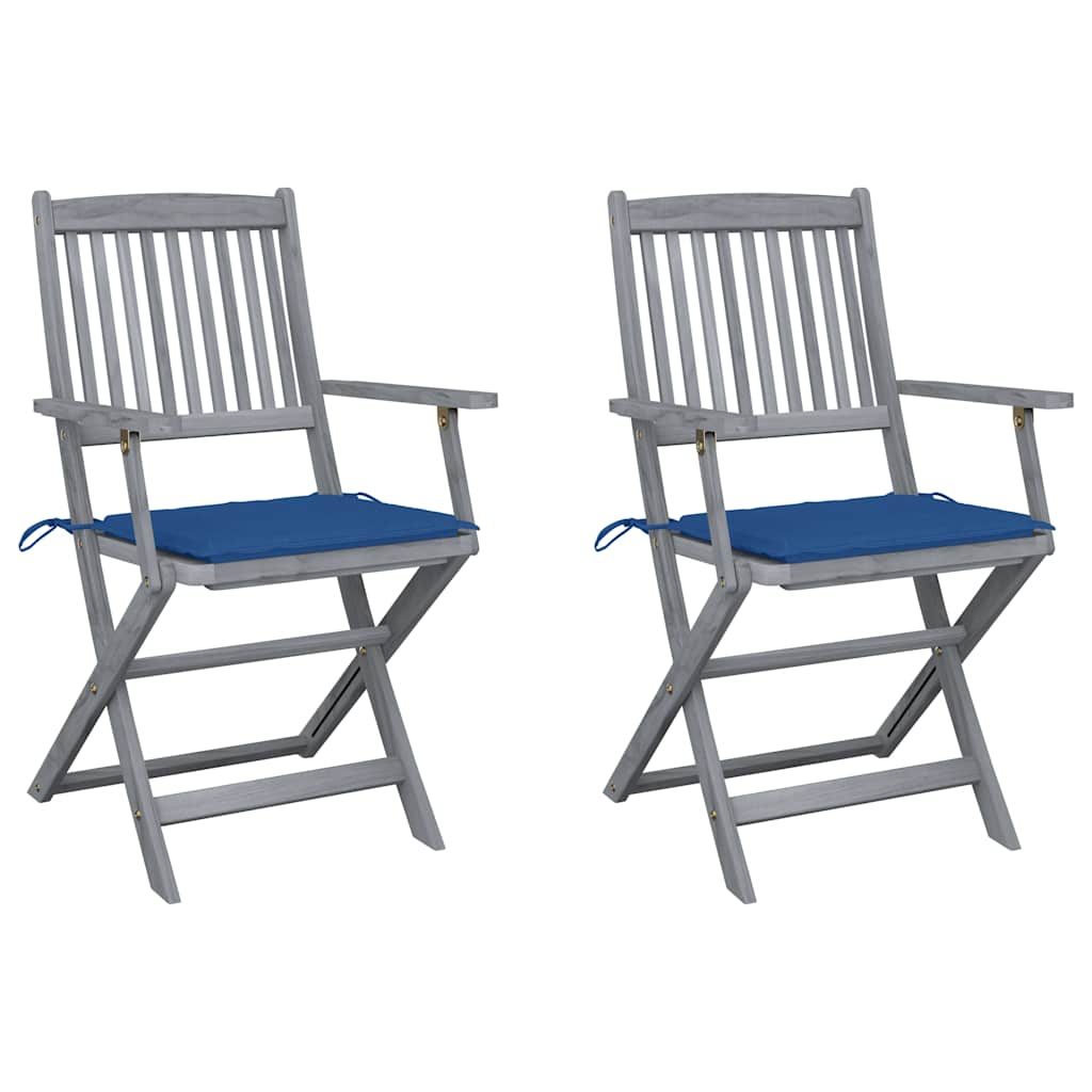 vidaXL Garden Chairs 2 pcs foldable with cushions solid acacia wood