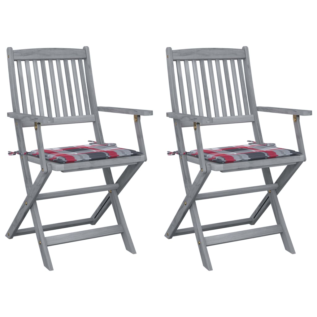 vidaXL Garden Chairs 2 pcs foldable with cushions solid acacia wood