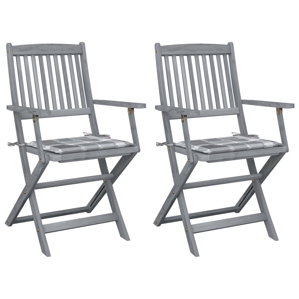 vidaXL Garden Chairs 2 pcs foldable with cushions solid acacia wood