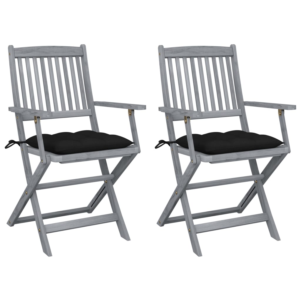 vidaXL Tuinstoelen 2 st inklapbaar met kussens massief acaciahout