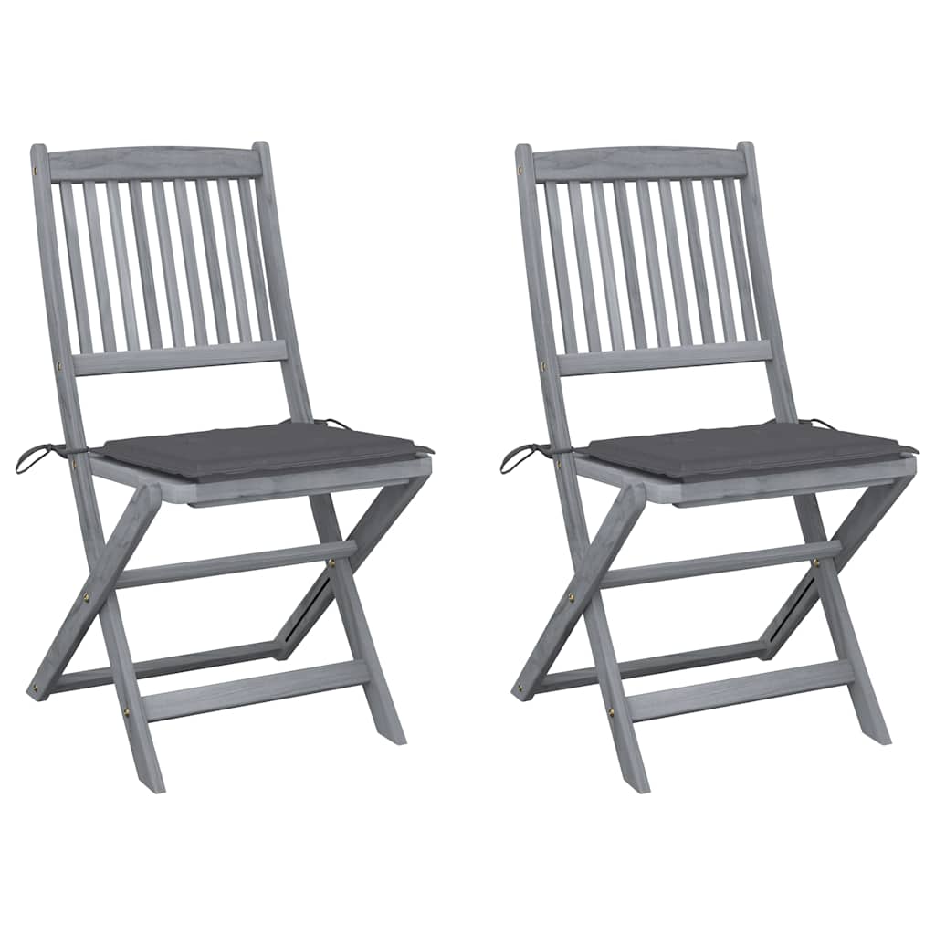 vidaXL Garden Chairs 2 pcs foldable with cushions solid acacia wood