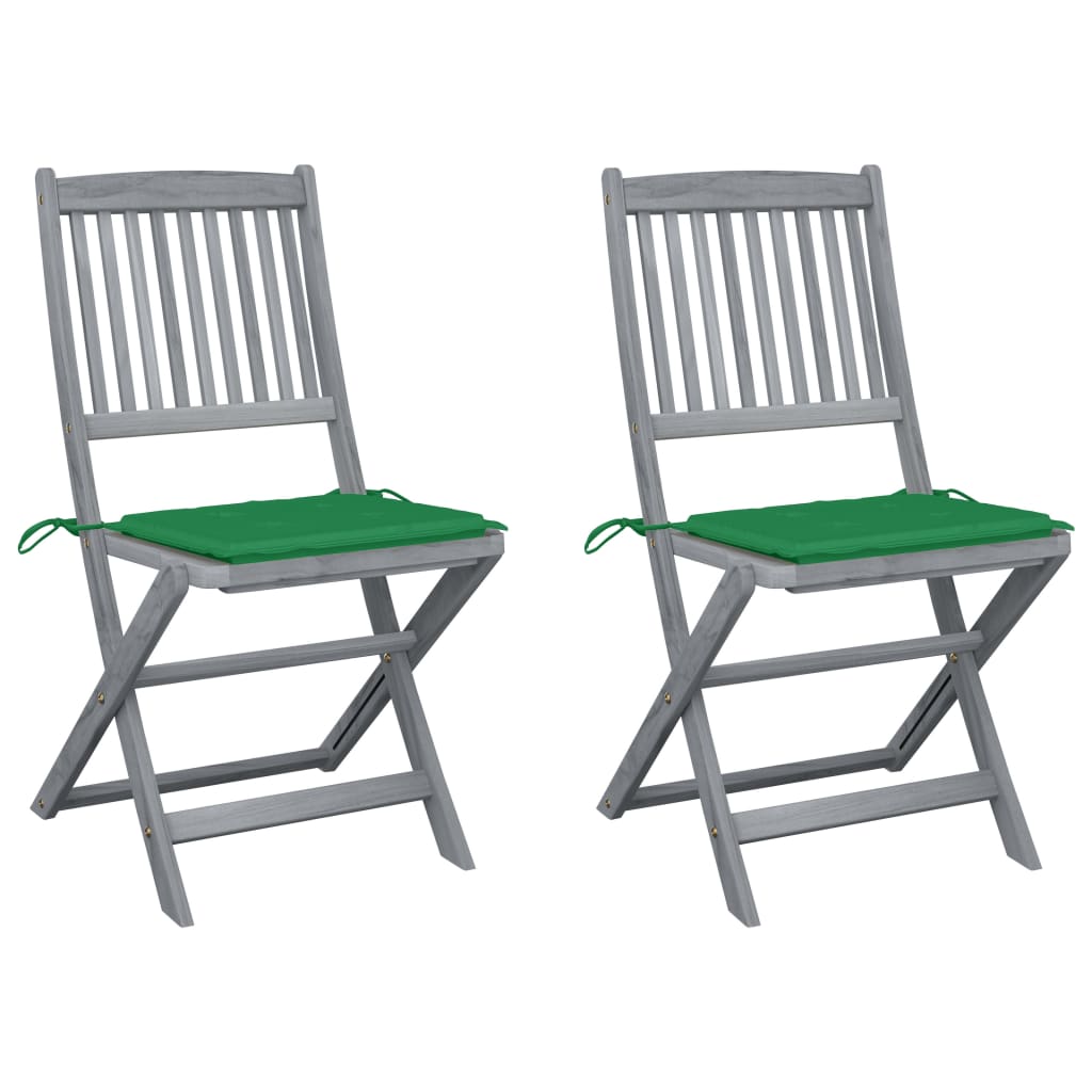 vidaXL Garden Chairs 2 pcs foldable with cushions solid acacia wood