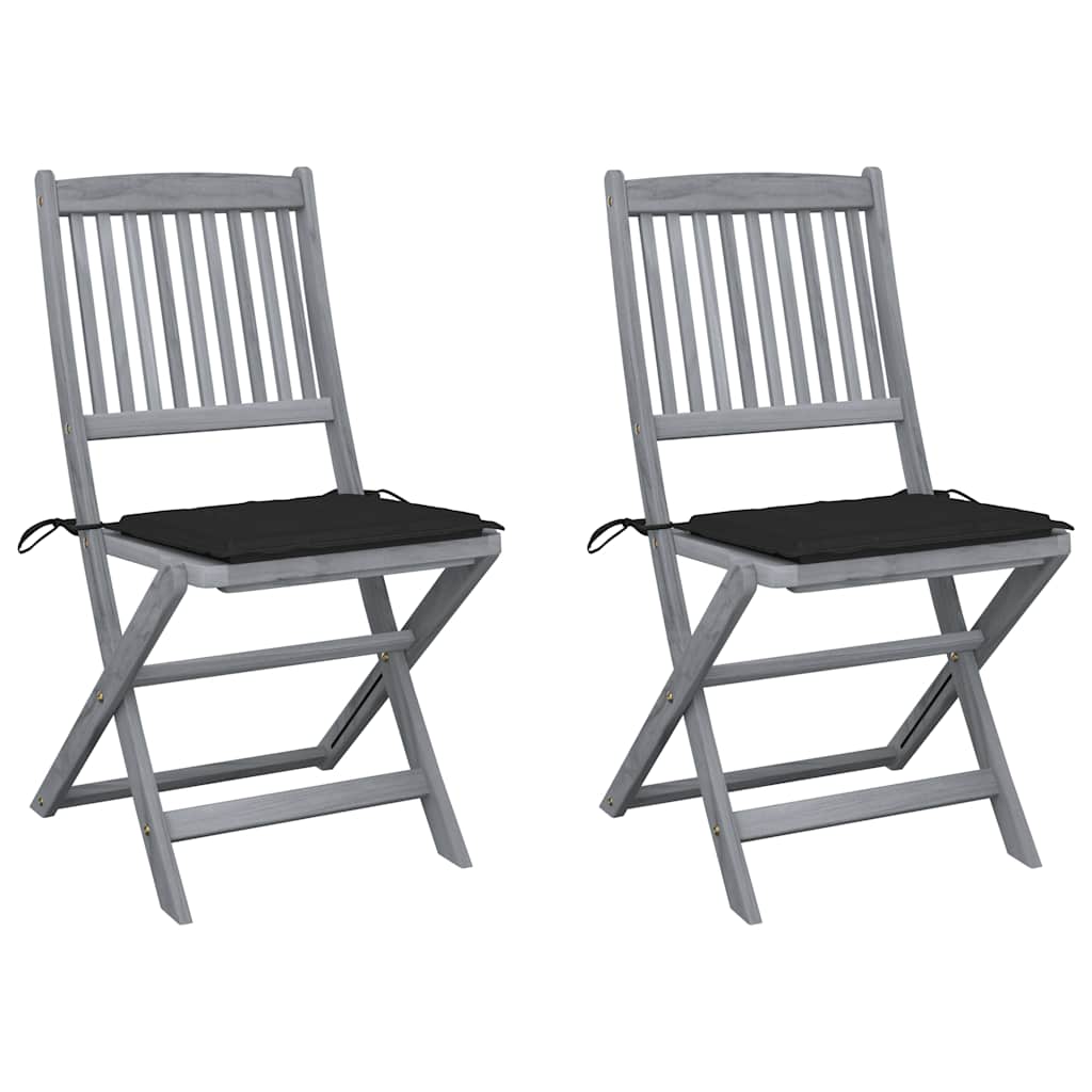 vidaXL Garden Chairs 2 pcs foldable with cushions solid acacia wood