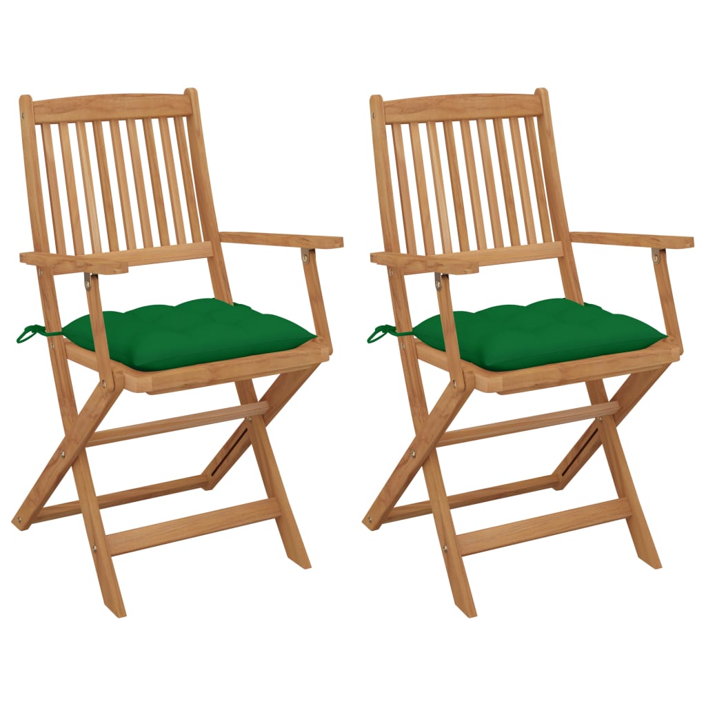 vidaXL Tuinstoelen 2 st inklapbaar met kussens massief acaciahout