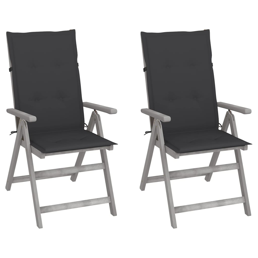 vidaXL Garden Chairs 2 pcs adjustable with cushions solid acacia wood
