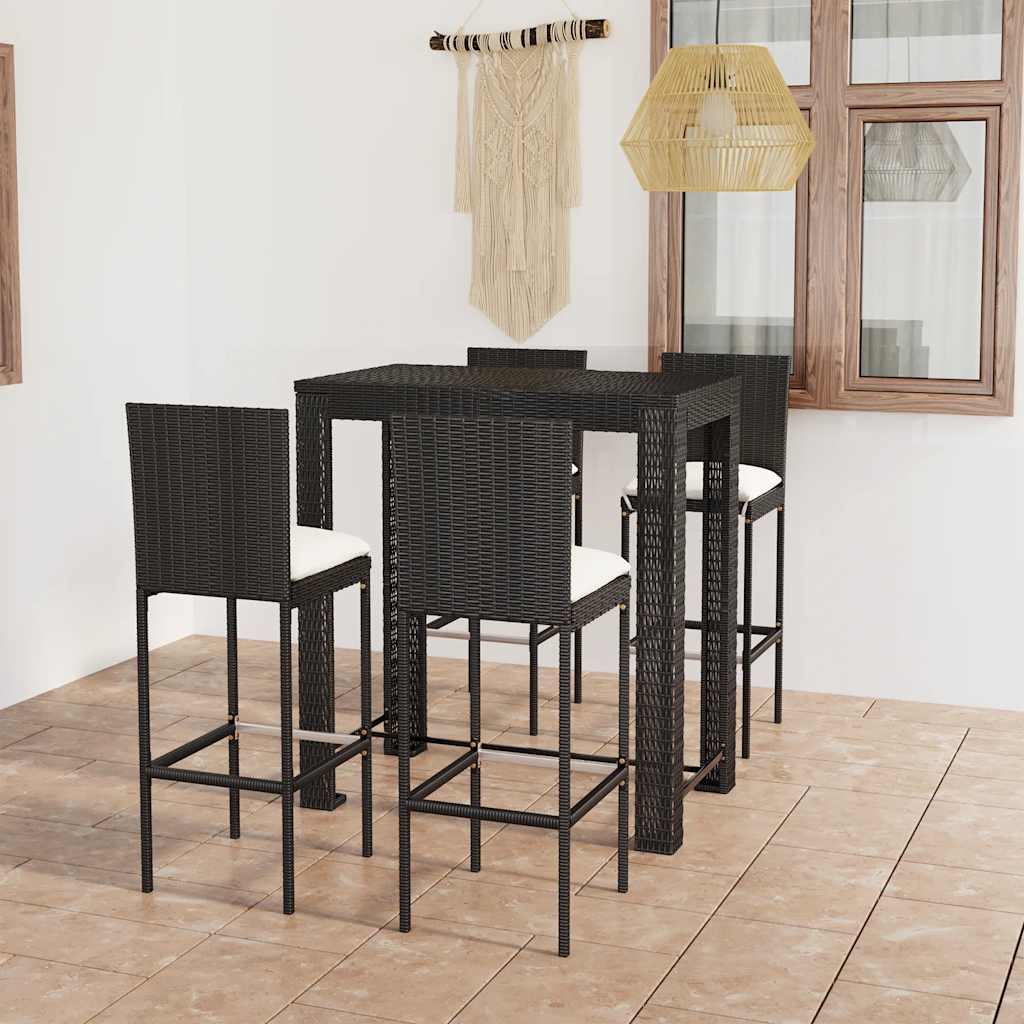 vidaXL 3-delige Tuinbarset met kussens poly rattan zwart