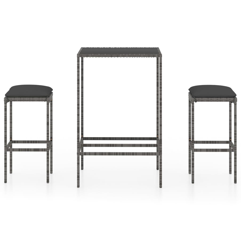 vidaXL 3-Piece Garden Bar Set with Cushions Poly Rattan Brown
