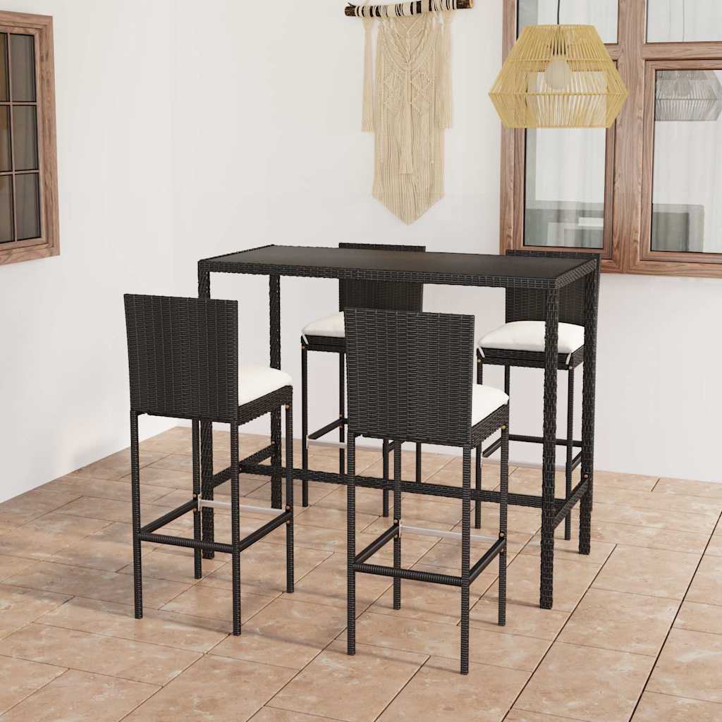 vidaXL 3-delige Tuinbarset met kussens poly rattan zwart