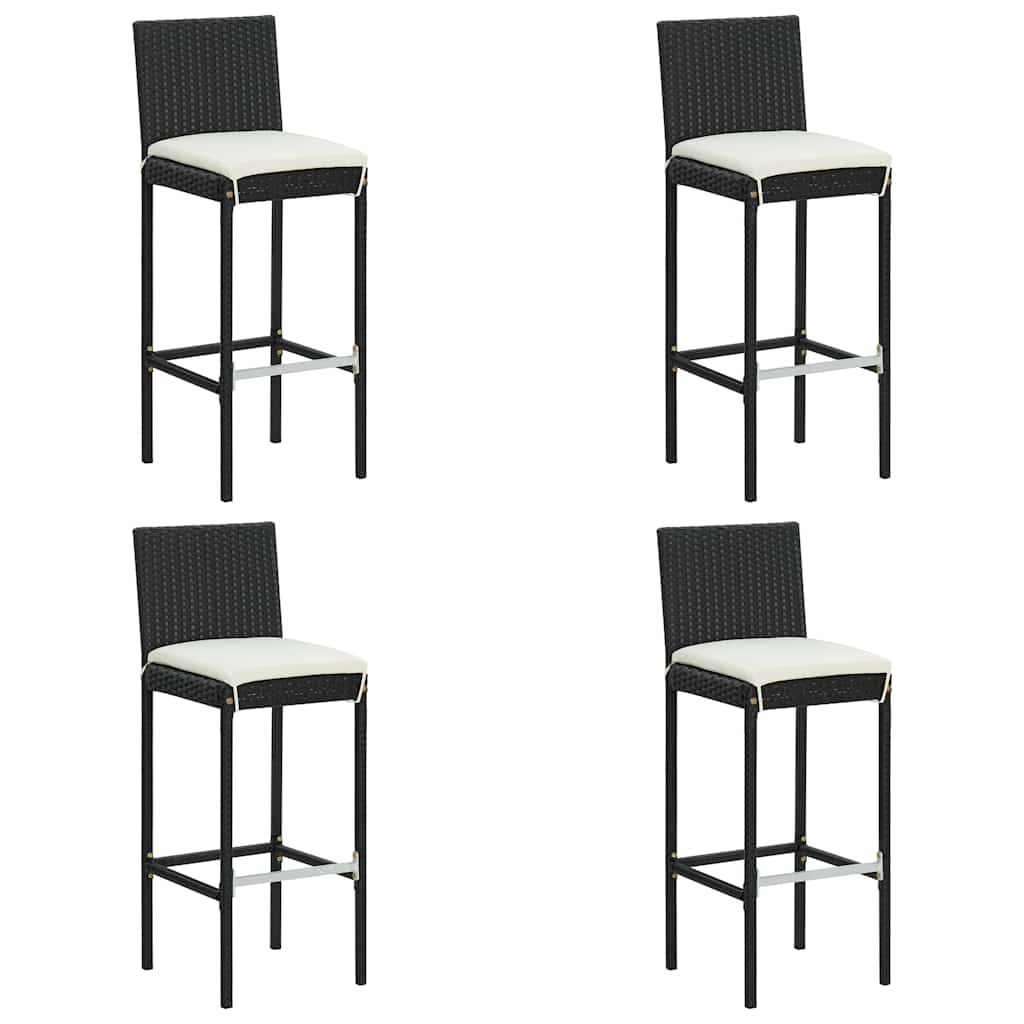 vidaXL 3-delige Tuinbarset met kussens poly rattan zwart