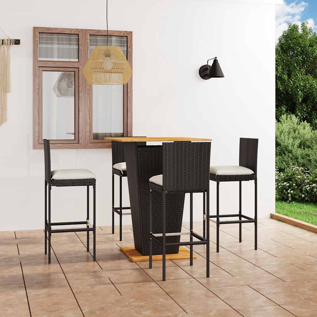 vidaXL 3-delige Tuinbarset met kussens poly rattan zwart