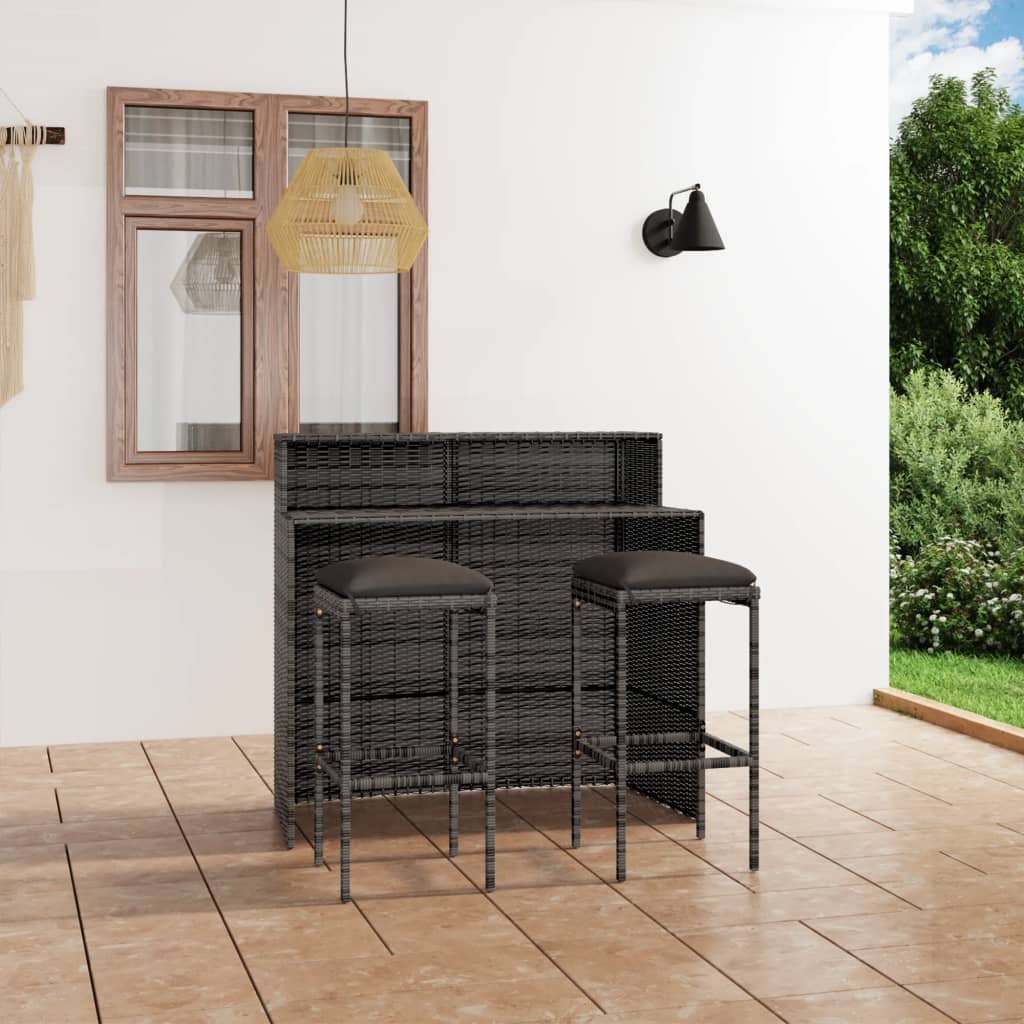 vidaXL 3-delige Tuinbarset met kussens bruin