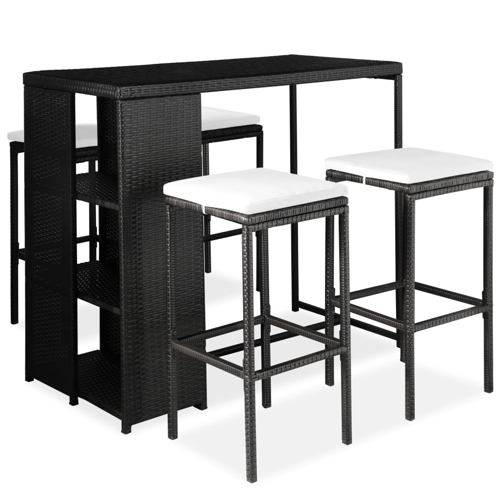 vidaXL 5-piece Garden Bar Set with Cushions Poly Rattan Brown