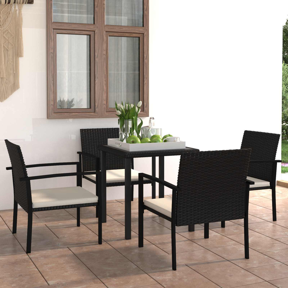 vidaXL 3-delige Tuinset poly rattan zwart