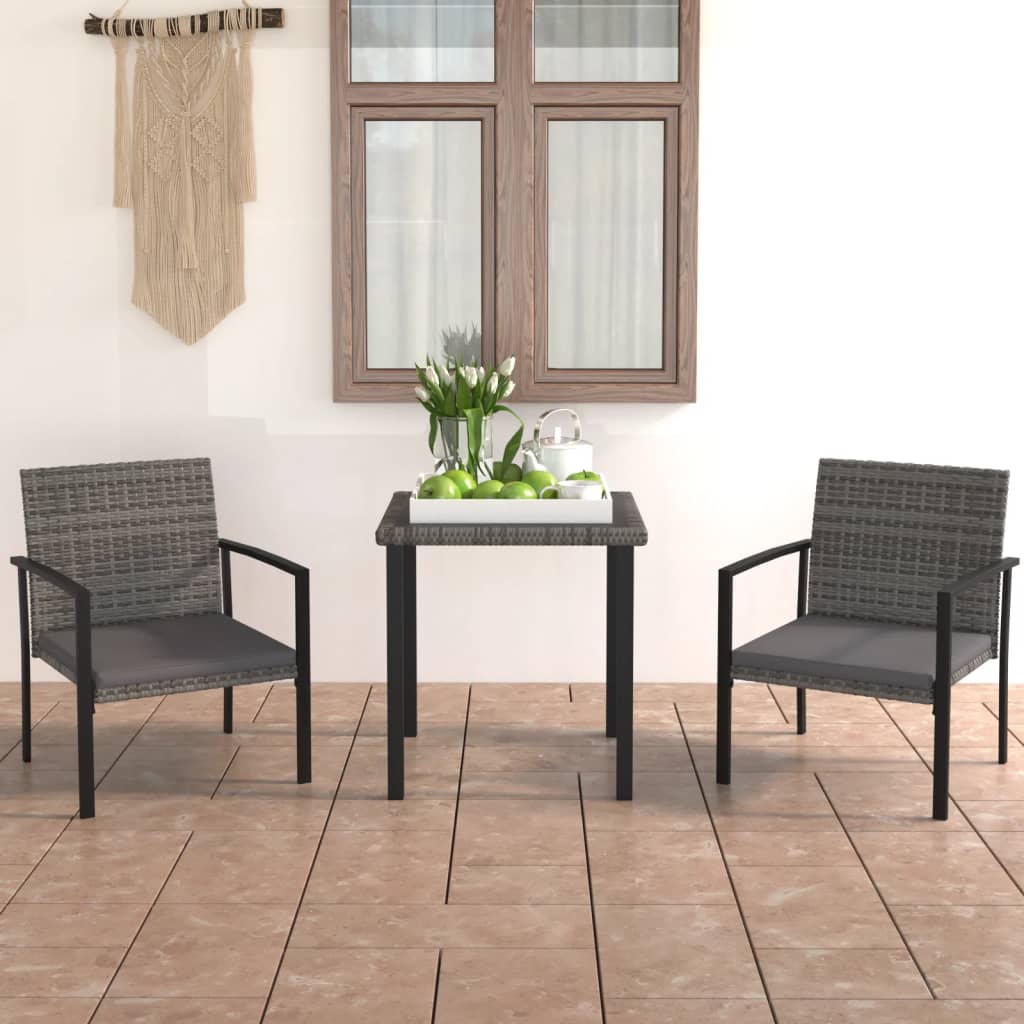 vidaXL 3-delige Tuinset poly rattan zwart