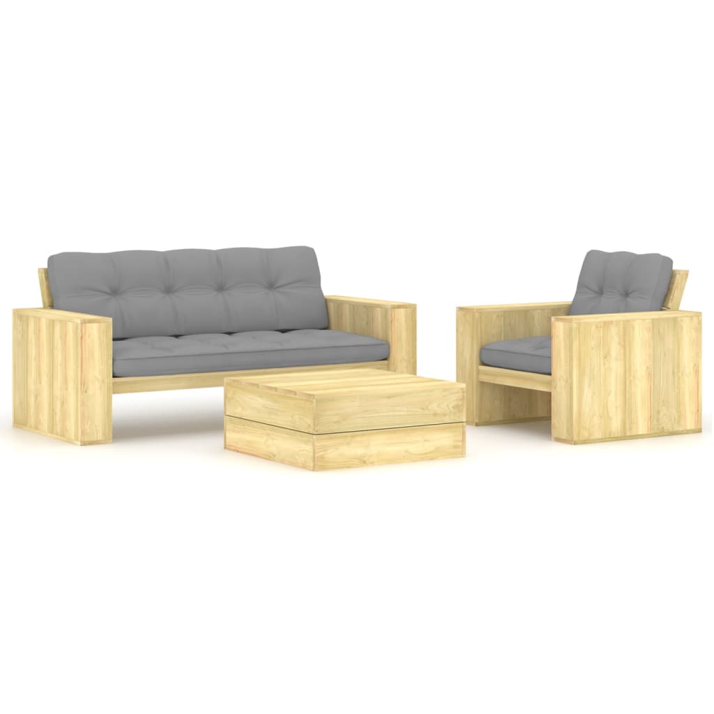 vidaXL 3-Piece Lounge Set with Cushions Impregnated Pinewood