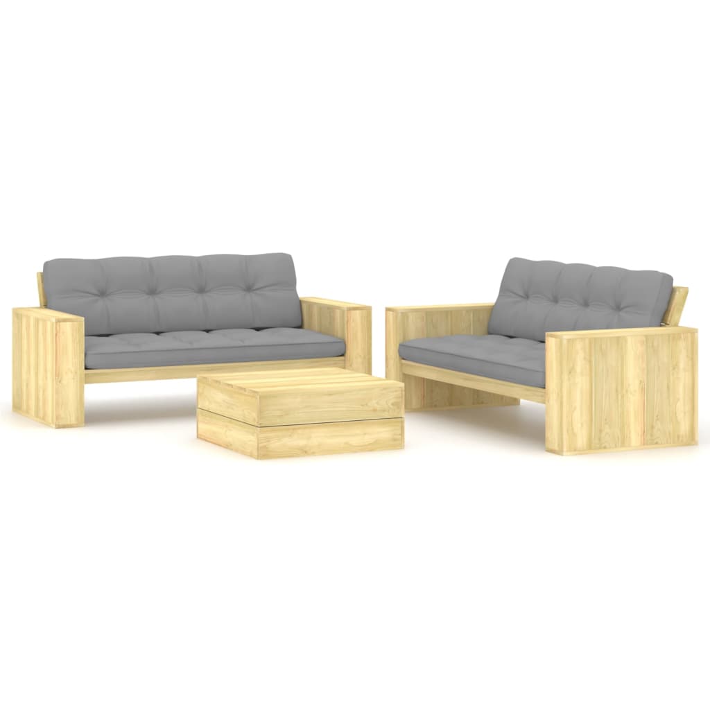 vidaXL 3-delige Loungeset met kussens geïmpregneerd grenenhout