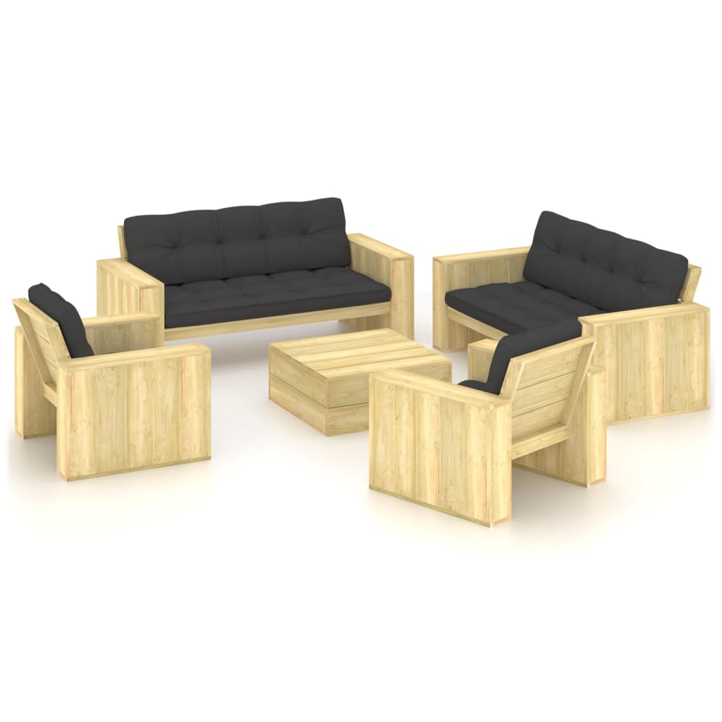 vidaXL 5-piece Lounge Set with Cushions Impregnated Pinewood