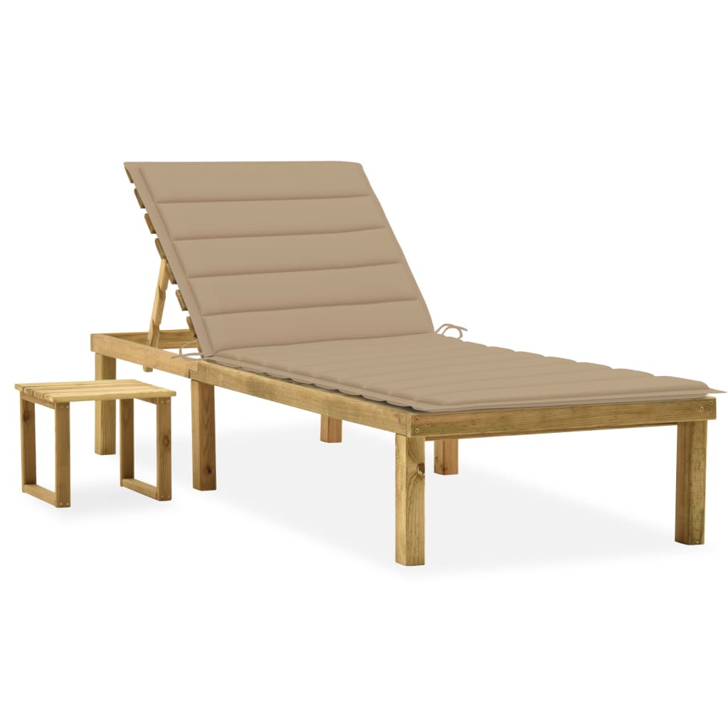 vidaXL Sun Lounger with Table and Cushion Impregnated Pine Wood