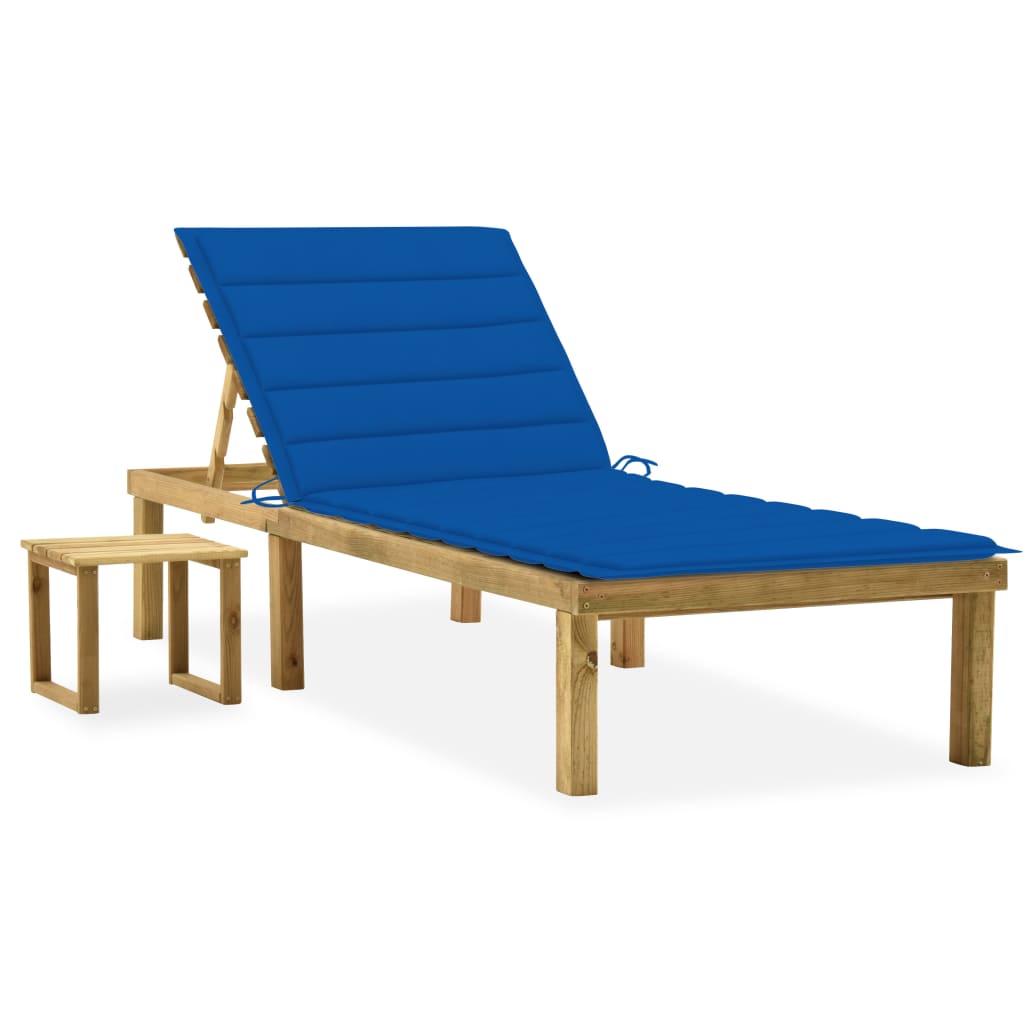 vidaXL Sun Lounger with Table and Cushion Impregnated Pine Wood