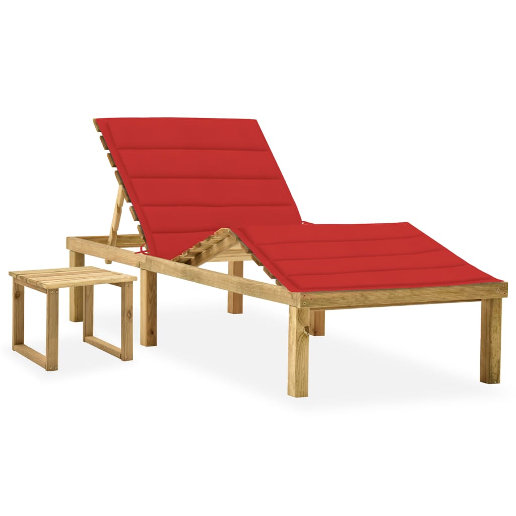 vidaXL Sun Lounger with Table and Cushion Impregnated Pine Wood
