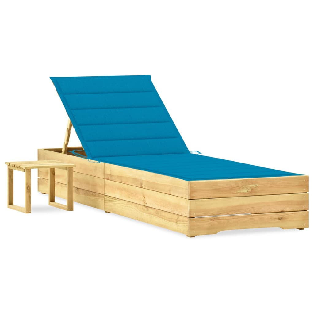 vidaXL Sun Lounger with Table and Cushion Impregnated Pine Wood