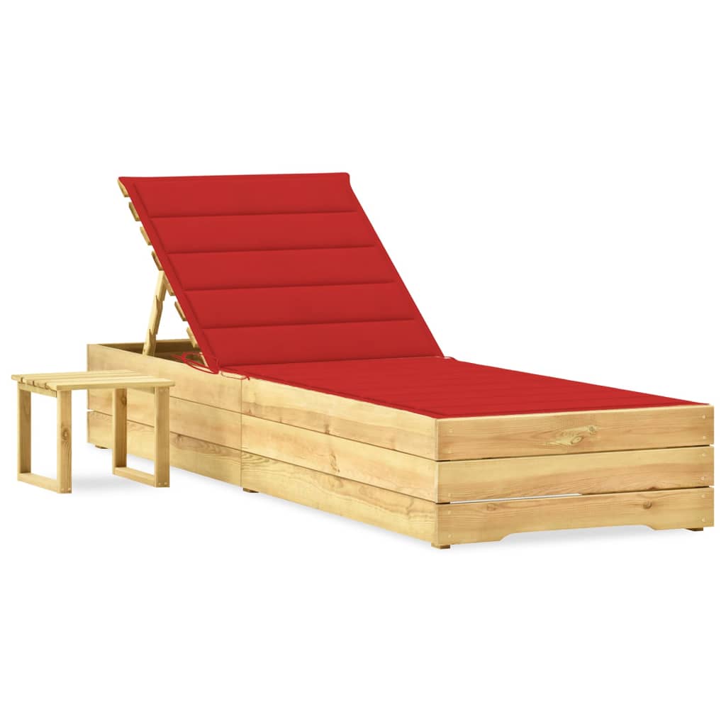 vidaXL Sun Lounger with Table and Cushion Impregnated Pine Wood