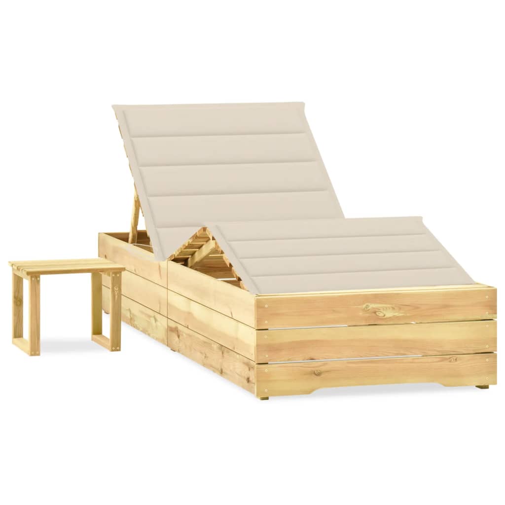 vidaXL Sun Lounger with Table and Cushion Impregnated Pine Wood
