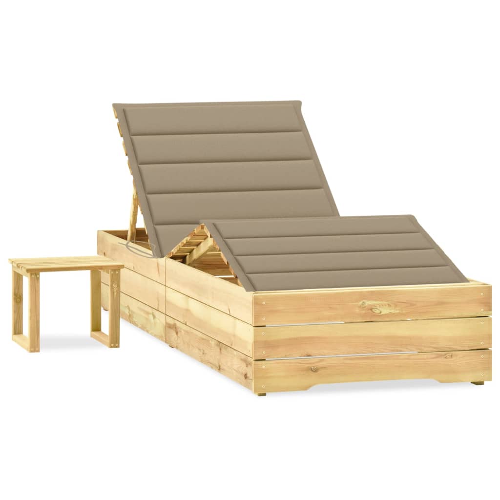vidaXL Sun Lounger with Table and Cushion Impregnated Pine Wood