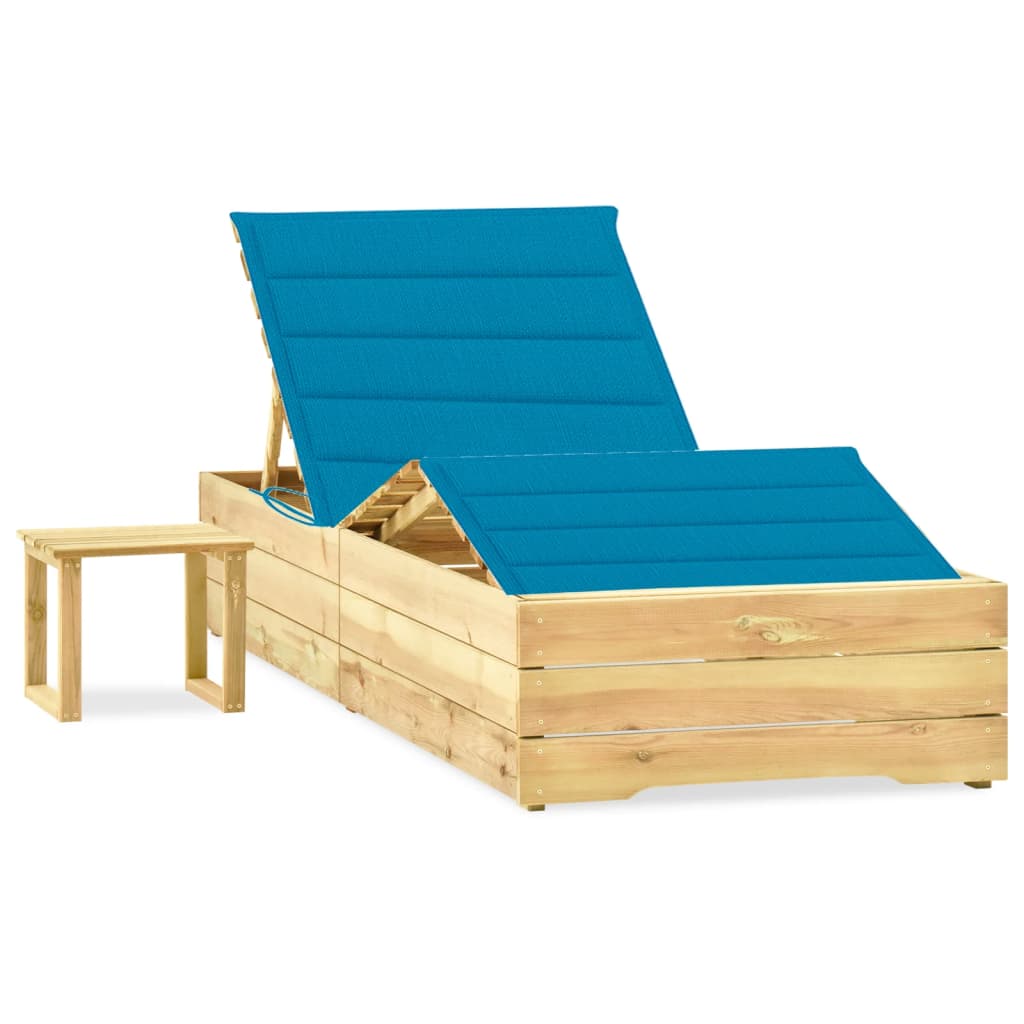 vidaXL Sun Lounger with Table and Cushion Impregnated Pine Wood
