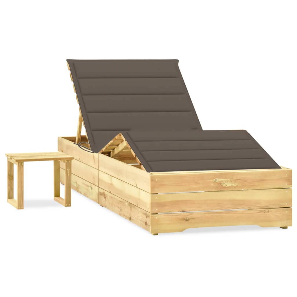 vidaXL Sun Lounger with Table and Cushion Impregnated Pine Wood