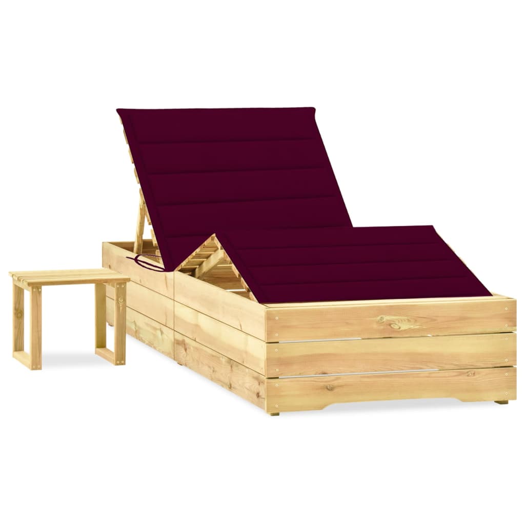 vidaXL Sun Lounger with Table and Cushion Impregnated Pine Wood