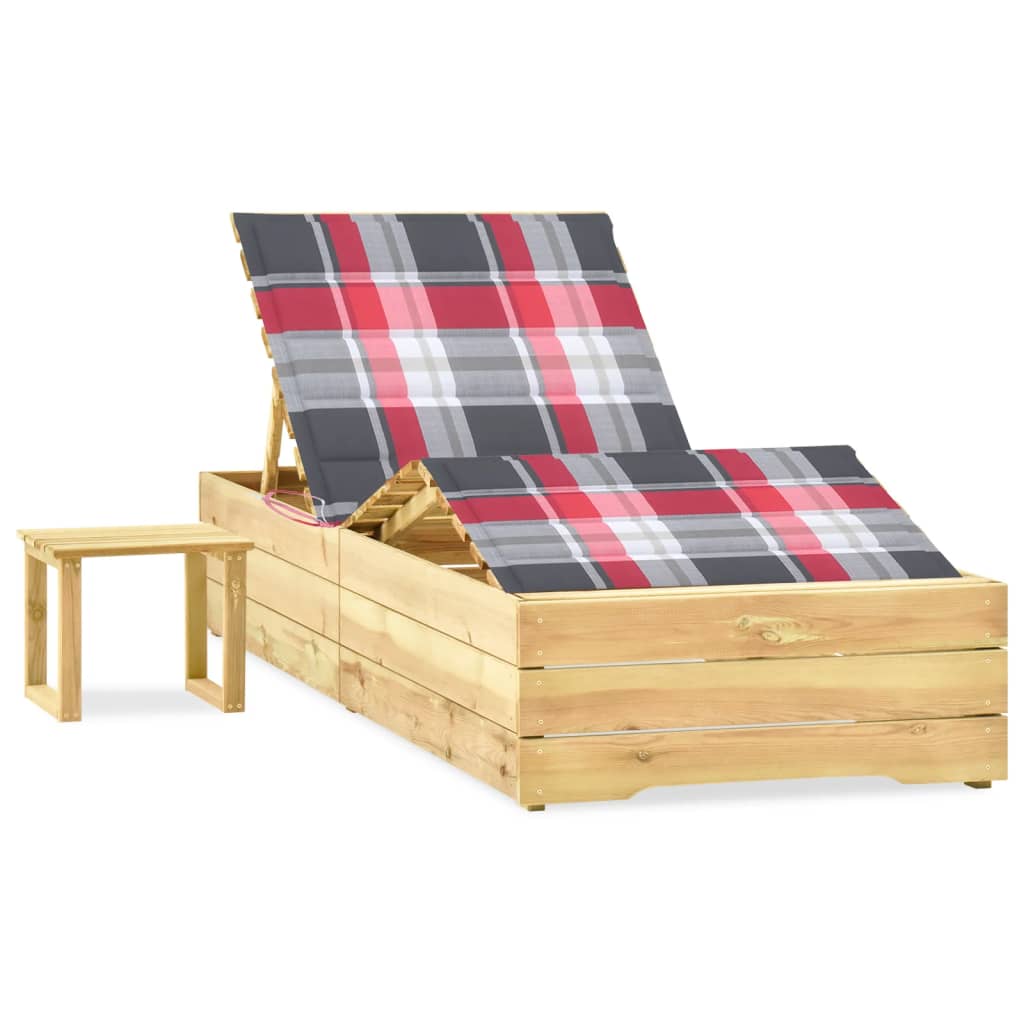 vidaXL Sun Lounger with Table and Cushion Impregnated Pine Wood